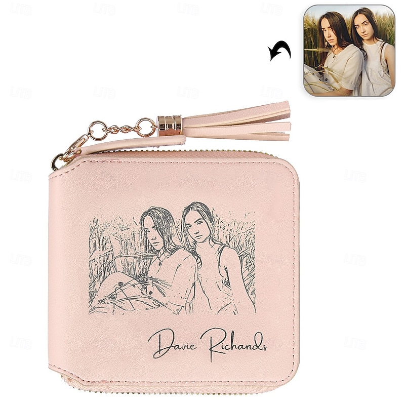 Personalized Photo Wallet Custom Best Gift for Mom – Engraved Pink Leather Wallet, Square Design for Mom, Wife, Girlfriend for Anniversary, Birthday, Valentine's Day, Christmas, Wedding