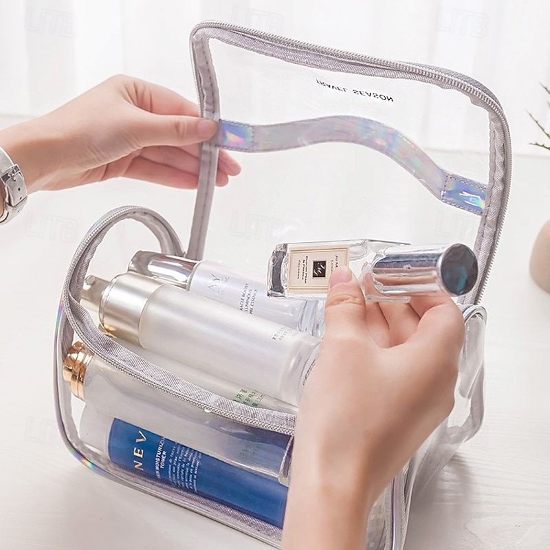 Transparent Toiletry Bag, Large Capacity Stylish Travel Cosmetic Organizer, Portable Handheld Makeup Storage Pouch2