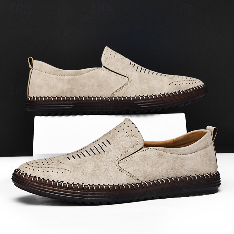 Men's Beige Suede Slip-On Loafers – Handmade Casual Moccasin Shoes for Daily Wear3