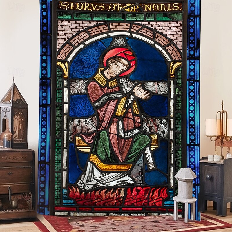 Medieval Tapestry Middle Age Tapestry Gothic Art Wall Art Large Tapestry Mural Decor Photograph Backdrop Blanket Curtain Home Bedroom Living Room Decoration Martyrdom of Saint Lawrence3