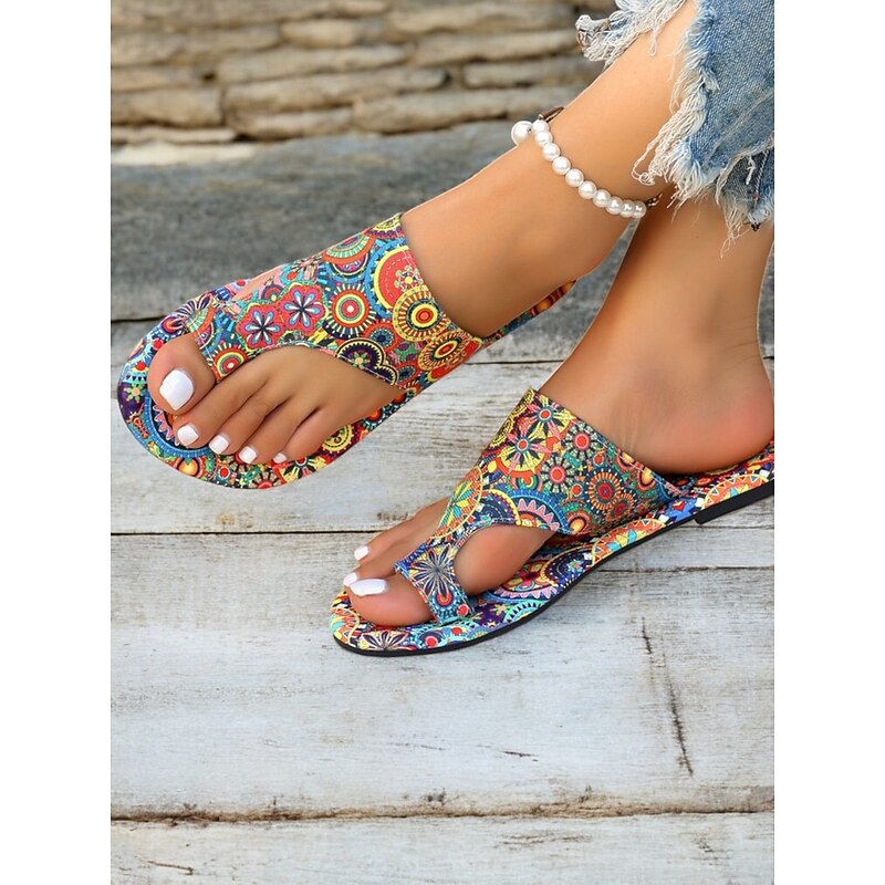 Women's Boho Paisley Print Flat Sandals – Stylish Strappy Summer Sandals for Casual Outings, Beachwear, and Vacations4