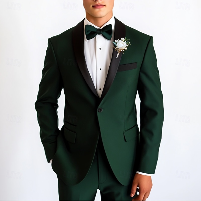 Men's Wedding Prom Suits Black Red Fashion Formal Solid Colored Standard Fit 2 Piece Single Breasted One-button