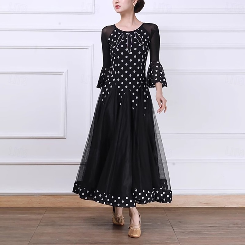Ballroom Dance Dress Splicing Crystals / Rhinestones Women's Performance Party 3/4 Length Sleeve Mesh Spandex Tulle4