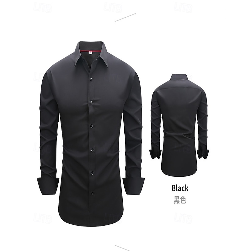 Men's Shirt Dress Shirt Button Up Shirt Solid / Plain Color Wedding Daily Black White Red Sky Blue Long Sleeve Turndown Spring &  Fall Clothing Apparel Patchwork2