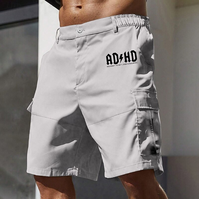 Men's Cargo Shorts Work Shorts Elastic Waist Multi Pocket Letter Print Knee Length Sports Outdoor Casual Camping & Hiking Classic Shorts Black Army Green Micro-elastic2