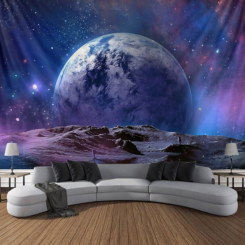 Planet Universe Hanging Tapestry Wall Art Large Tapestry Mural Decor Photograph Backdrop Blanket Curtain Home Bedroom Living Room Decoration Blue2