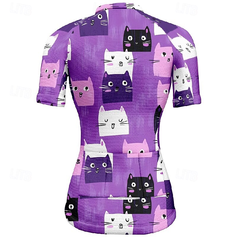Women's Cycling Jersey Cat Short Sleeve Bike Tee Tshirt Jersey with 3 Rear Pockets Mountain Bike MTB Quick Dry Anatomic Design Wicking Breathable Sports Violet White Dark Purple Clothing Apparel4