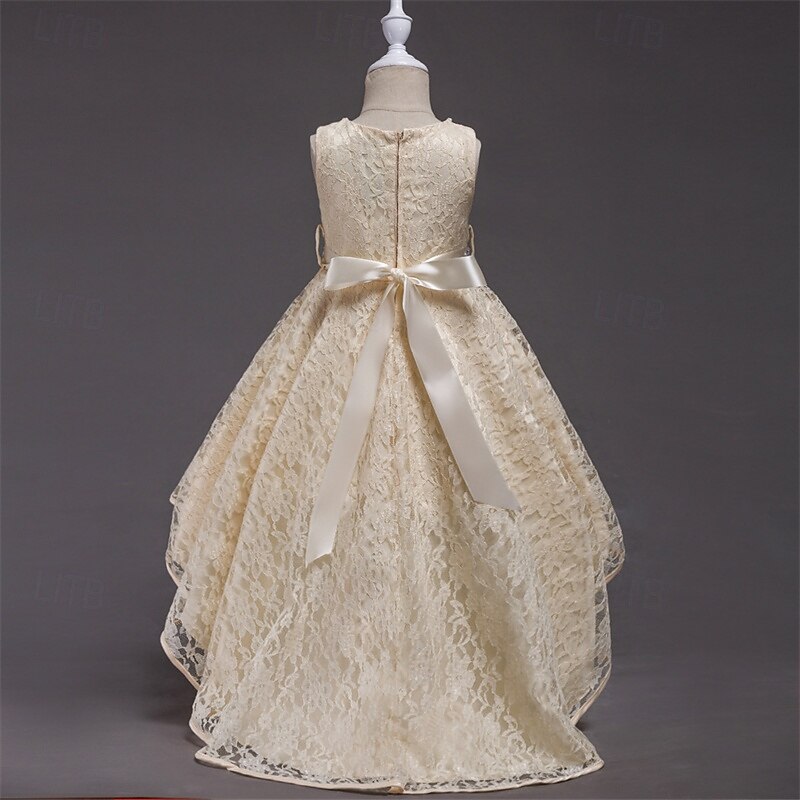 Kids Girls' Party Dress Solid Color Sleeveless Performance Birthday Beautiful Sweet Polyester Asymmetrical Party Dress Swing Dress A Line Dress Summer 4 years+ Black Champagne Wine2