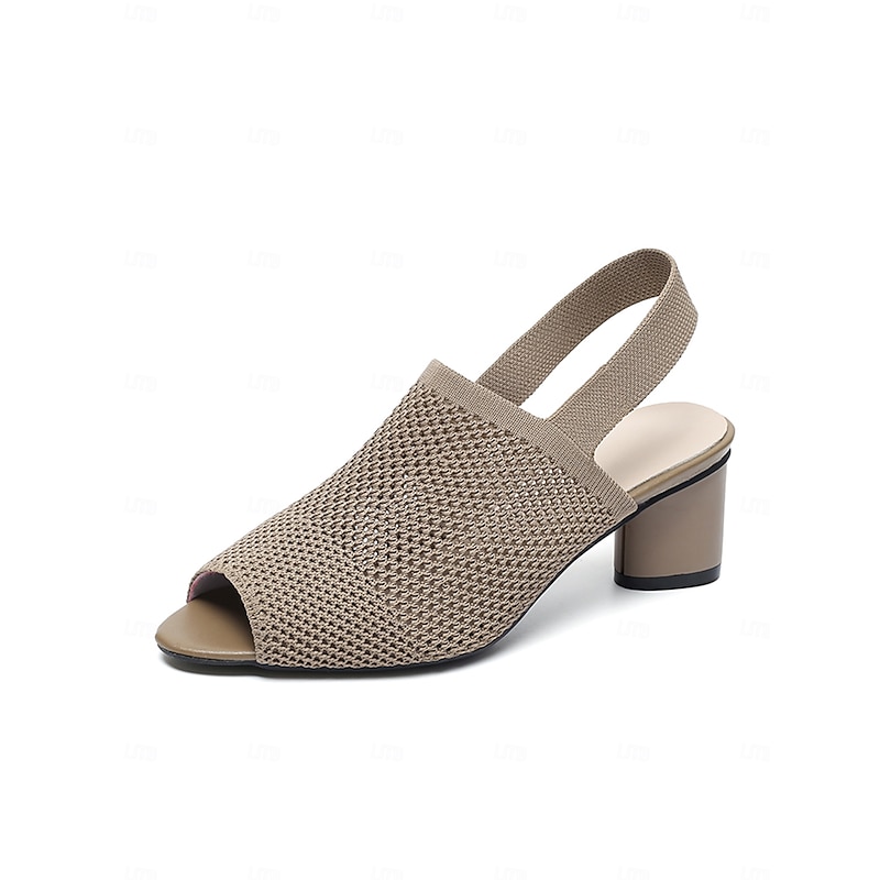Women's Flyknit Peep Toe Block Heel Sandals - Stylish Breathable Summer Shoes for Office & Casual Outfits4