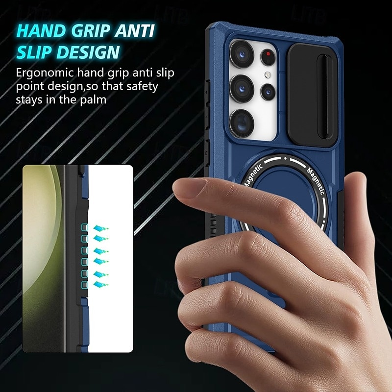 Phone Case For Samsung Galaxy S24 S24 FE S23 Ultra Plus S22 Plus  Ultra Back Cover with Stand Holder Magnetic Support Wireless Charging Retro PC2