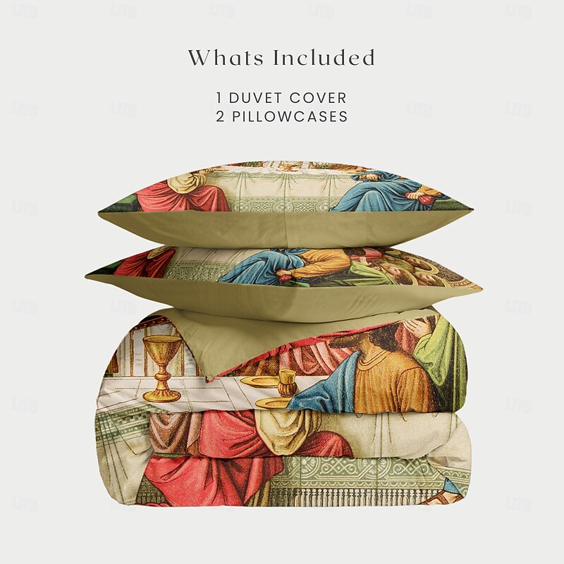 Vintage Jesus Duvet Cover Set 100% Cotton Soft and Breathable Bedding Featuring Prints Lightweight and Durable Quilt Cover Comfortable for All Seasons Easy to Care2