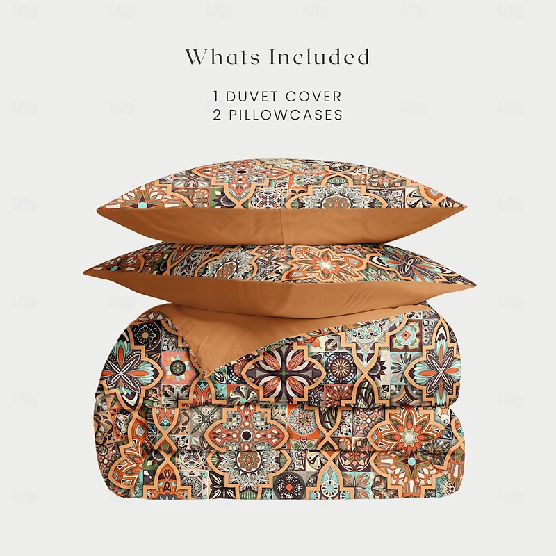 Mandala Bohemian Duvet Cover Full Size Bedding Set Cotton Bed Sets Quilt Cover Soft Lightweight Comforter Cover with 2 Pillowcases for Summer Spring Vintage Ethnic2