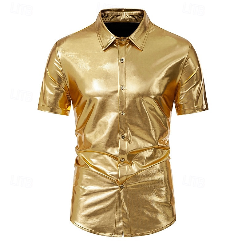 Disco 1980s Shiny Metallic Shirt Disco Fancy Dress Men's Carnival Costume Masquerade Event / Party Bachelorette Party Pride Parade Adults' Shirt
