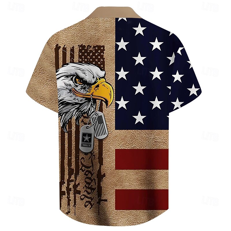 Men's American US Flag Independence Day Patriotic Shirt Casual Shirt Cuban Collar Shirt Short Sleeve Army Militray Holiday Streetwear Summer Spring Camp Collar Shirt 3D Print Khaki2
