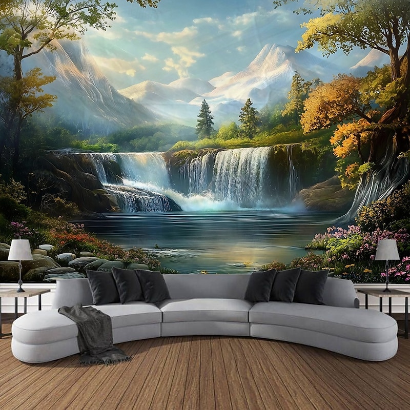 Beautiful Lake Waterfall Plant Landscape Hanging Tapestry Wall Art Large Tapestry Mural Decor Photograph Backdrop Blanket Curtain Home Bedroom Living Room Decoration4