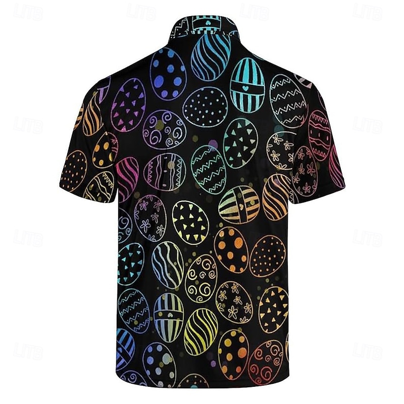 Easter Men's Easter Eggs Polo Short Sleeve Polo Shirts Collared Shirts Casual Outdoor Daily Wear Festival Outfit 3D Print Summer Spring Fall Black2