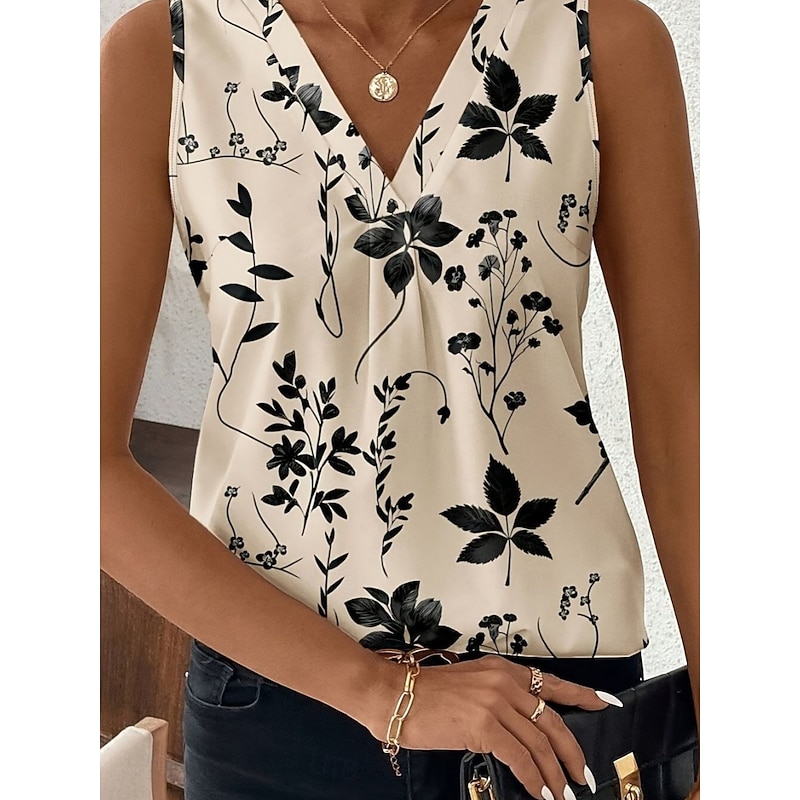 Women's Camisole Tank Top Floral Daily Modern Sleeveless V Neck Regular Tops Daily Holiday Print Khaki Summer4