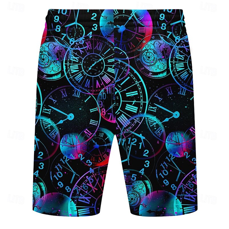 Men's Clock Dazzle color Swim Trunks Swim Shorts Board Shorts Mid Waist Streetwear Hawaiian Vacation Holiday Beach Wear Drawstring Mesh Lining Elastic Waist Designer Clothing Apparel2