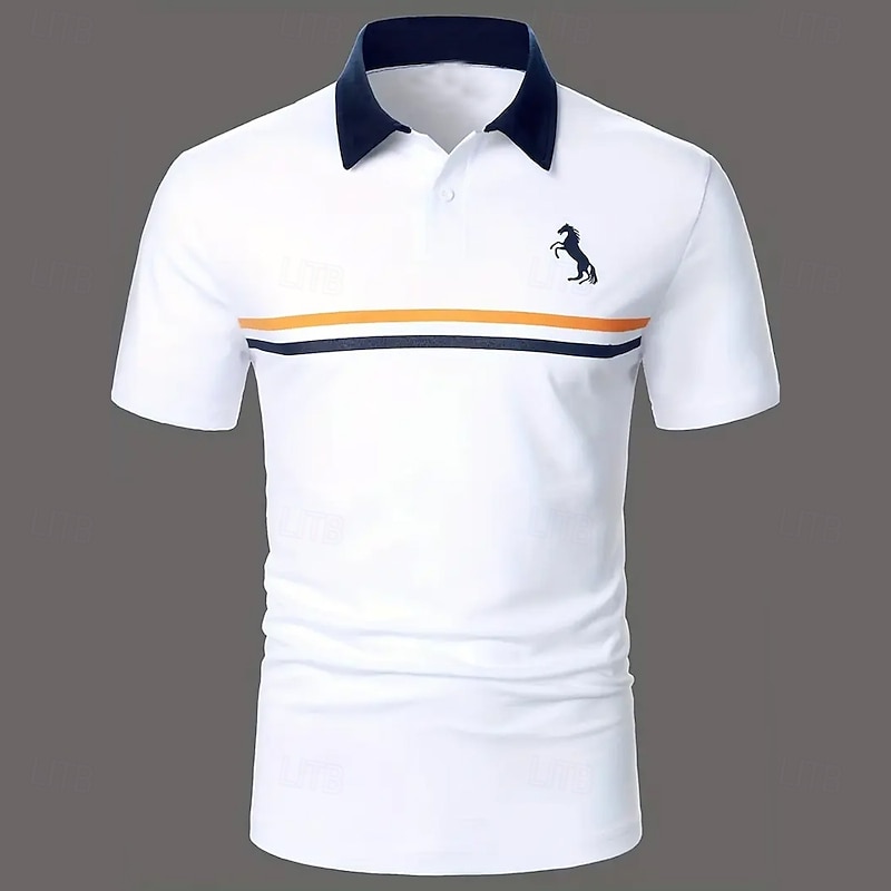 Men's Horse Polo Short Sleeve Polo Shirts Collared Shirts Business Casual School Outdoor Daily Wear Home Wear 3D Print Summer Spring Fall White Dark Blue4