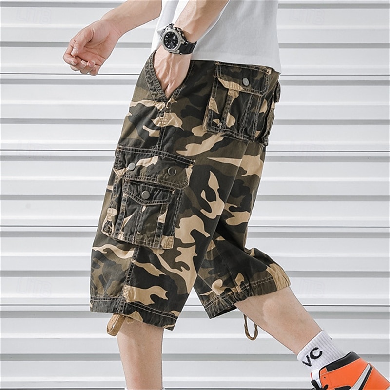 Men's Cargo Shorts Camo Shorts Shorts Summer Shorts Multi Pocket Flap Pocket Camo Camouflage Comfort Wearable Knee Length Outdoor Sport Daily Fashion Casual Camouflage Red Camouflage - Army Green