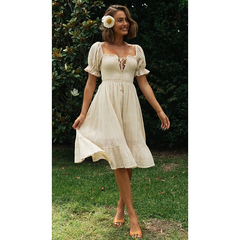 Retro Vintage Medieval Renaissance Midi Dress Flare Dress Regency Inspired Solid Color Fancy Dress Women's Fantasy Masquerade Wedding Vacation Casual Daily Adults' Dress Spring & Summer3