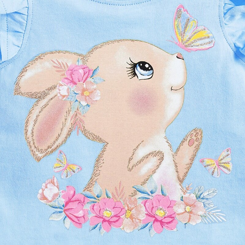 Kids Girls' Easter T shirt Rabbit Outdoor Print Sleeveless Ruffle Fashion 4 years+ Summer Blue4