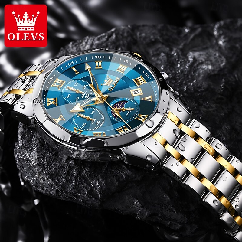 OLEVS 3675 Original Business Men Watch HD Rhombus Mirror Waterproof Moonphase Timing Watch Top Luxury Fashion Men Watch2