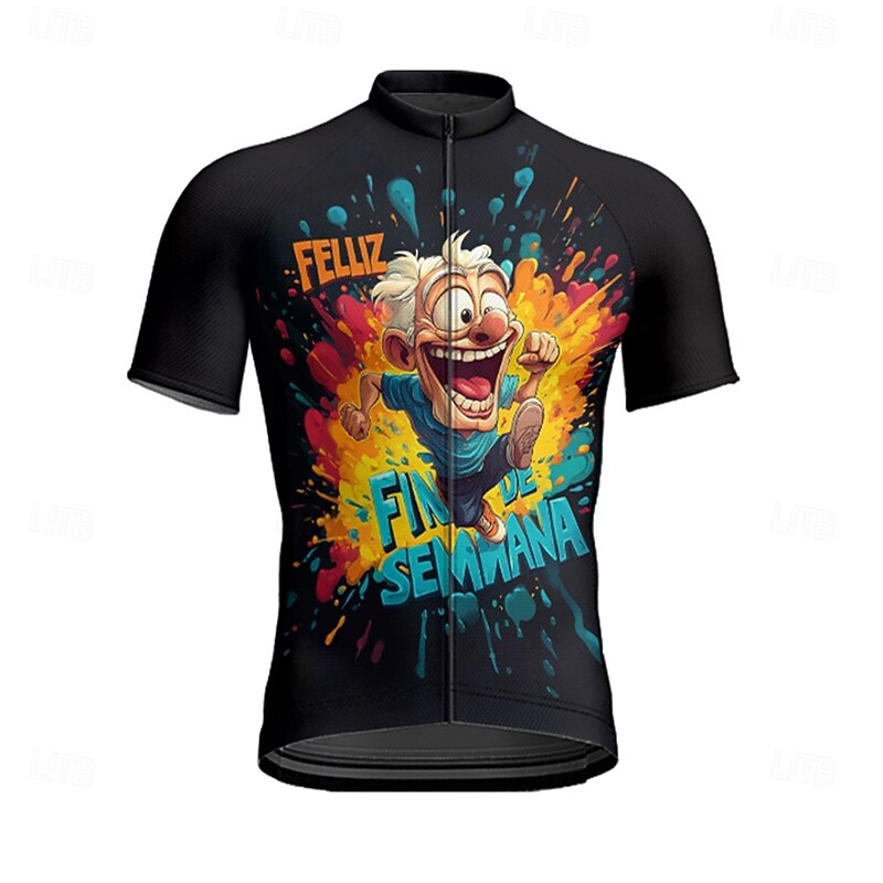 Men's Cycling Jersey Cartoon Letter & Number Short Sleeve Bike Tee Tshirt Jersey with 3 Rear Pockets Mountain Bike MTB Quick Dry Anatomic Design Wicking Breathable Sports Black White Orange Clothing