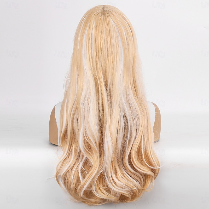 Synthetic Wig Wavy Curly Weave Layered Haircut Neat Bang Machine Made Wig 22 inch A1 Synthetic Hair Women's Classic Comfortable Color Gradient Multi-color3