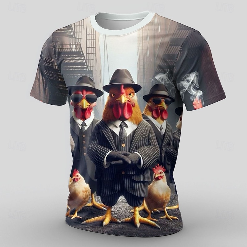 Men's Animal Funny T Shirt Short Sleeve T shirt 3D Print Crew Neck Shirt Exaggerated Designer Casual Party Casual Holiday Blue Gray Summer Spring All Seasons Clothing Apparel S M L XL XXL XXXL