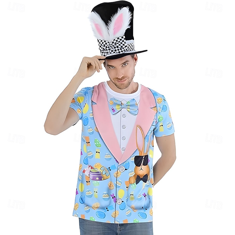 Easter Men's Tuxedo Costume T Shirt Short Sleeve T shirt 3D Print Crew Neck Shirt Exaggerated Designer Party Holiday Club Blue Summer Spring Clothing Apparel S M L XL XXL XXXL