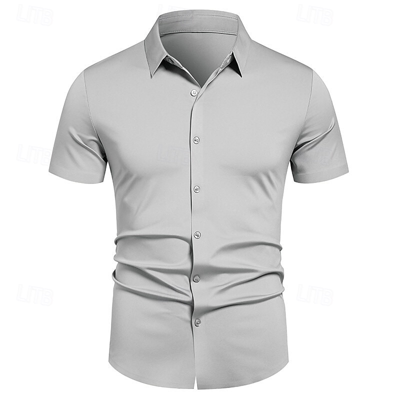 Men's Dress Shirt Button Up Shirt Plain Wedding Party Black White Red Blue Short Sleeve Lapel Spring &  Fall Clothing Apparel