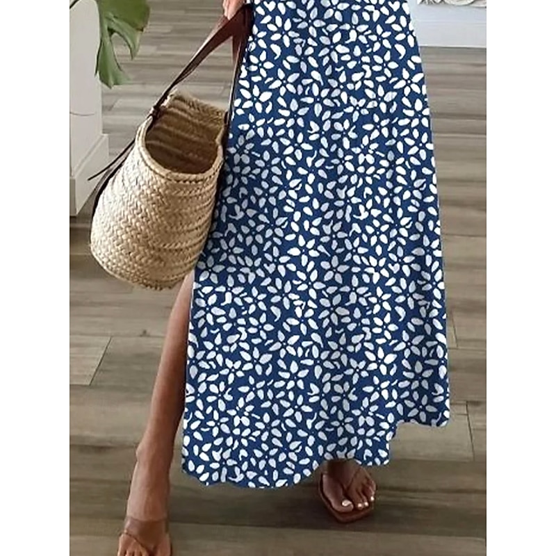 Women's Maxi Dress A Line Dress Summer Dress Elegant Vacation Casual Vacation Daily Regular Fit Floral Graphic Polka Dot Short Sleeve V Neck Dusty Blue Summer Spring Fall3