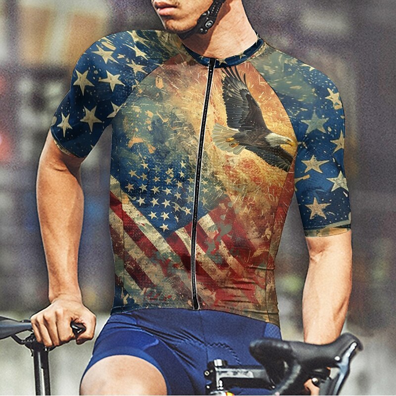 Men's Cycling Jersey National Flag Short Sleeve Bike Tee Tshirt Jersey with 3 Rear Pockets Mountain Bike MTB Quick Dry Anatomic Design Wicking Breathable Sports Navy Red Navy Blue Clothing Apparel3