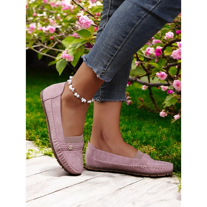 Women's Stitched Rhinestone Loafers – Comfortable Non-Slip Casual Driving Moccasins for Daily Wear3