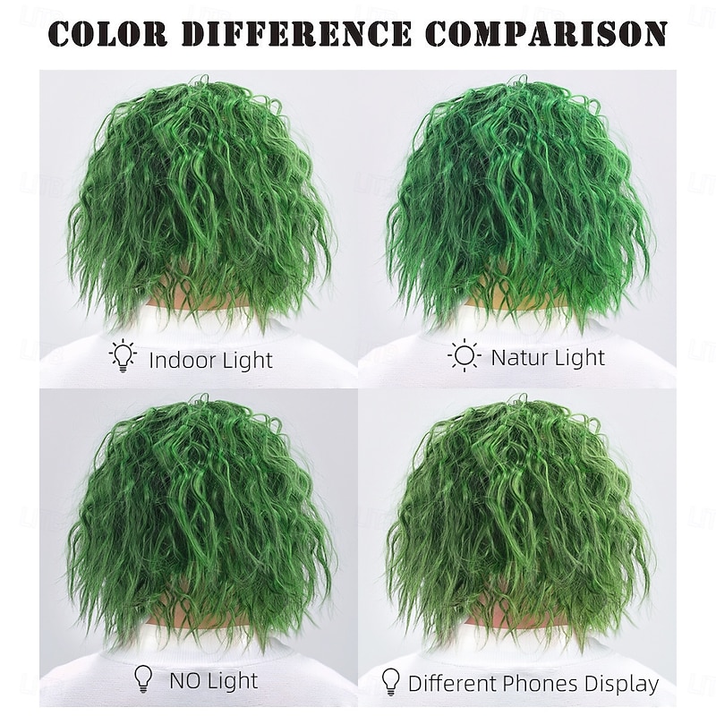 Synthetic Wig Wavy Curly Weave Asymmetrical With Headband Machine Made Wig 30 inch A1 Synthetic Hair Men's Classic Comfortable Color Gradient Green2