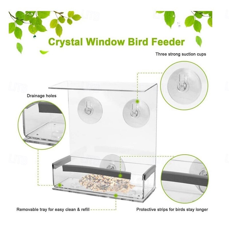 Window Bird Feeder with Strong Suction Cups - Clear Acrylic Bird Feeder for Outdoor Viewing, Large Capacity, Easy to Clean, Gift for Bird Lovers and Cat Owners4