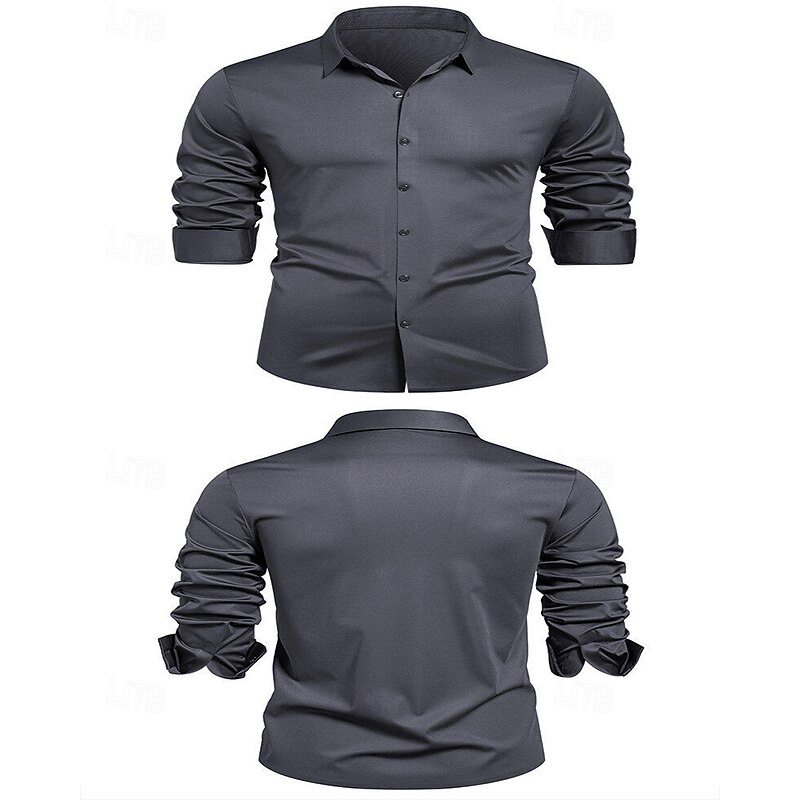 Men's Shirt Dress Shirt Button Up Shirt Solid / Plain Color Wedding Daily Light Blue Black White Royal Blue Short Sleeve Lapel Spring &  Fall Clothing Apparel Patchwork2