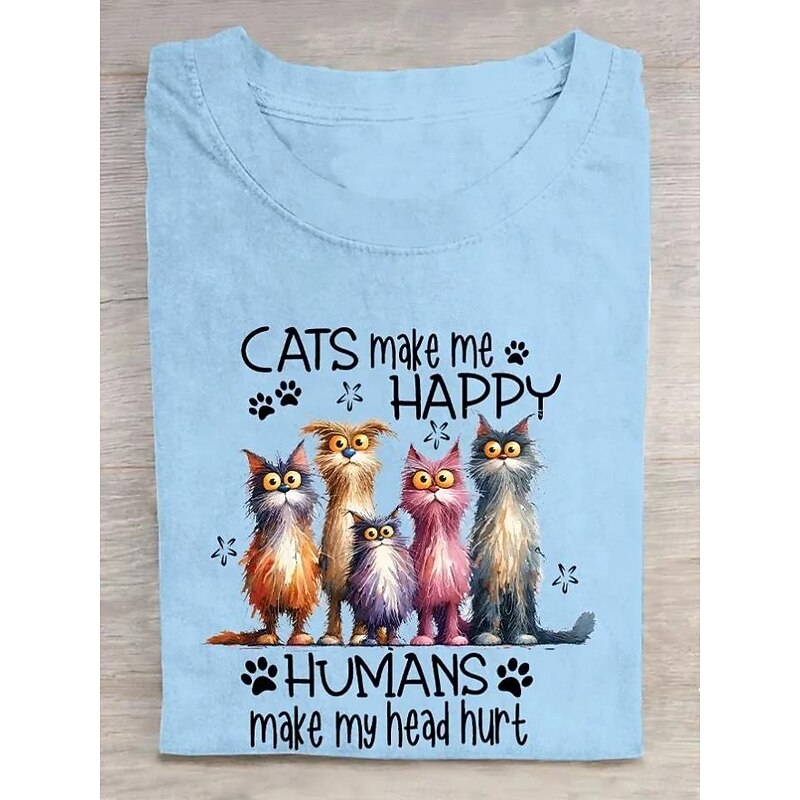 Women's T Shirt Graphic Letter Stylish Casual Short Sleeve Round Neck Regular Tops Daily Weekend Print Black White Blue Purple Summer Spring Cat Funny Slang3