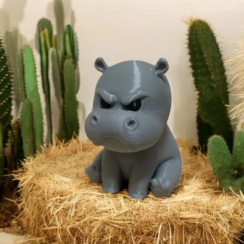 3D Printed Angry Hippo, Cute and Grumpy Hippopotamus Figurine, Unique Animal Decor, Funny Desk Ornament, Perfect Gift for Hippo Lovers and Collectors - Main Image