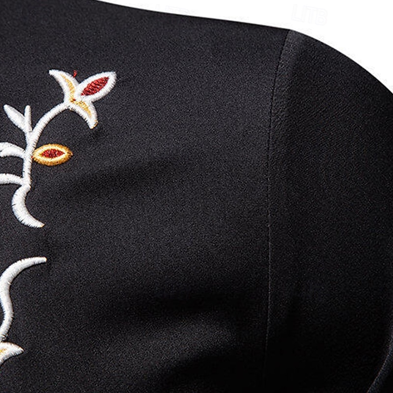 Men's Shirt Summer Shirt Casual Shirt Beach Shirt Button Up Shirt Black White Long Sleeve Floral Lapel Vacation Hawaiian Embroidered Clothing Apparel Polyester Fashion Casual Comfortable4