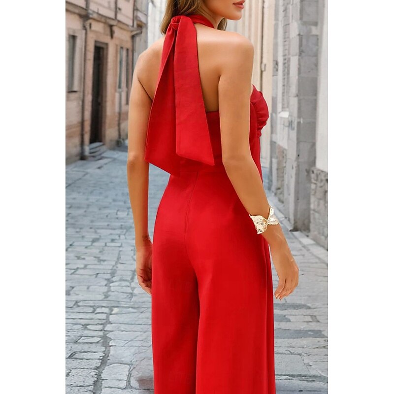 Women's Normal Jumpsuit Elegant Solid Color Sleeveless Halter Neck Backless Party Regular Fit Black White Red Summer3
