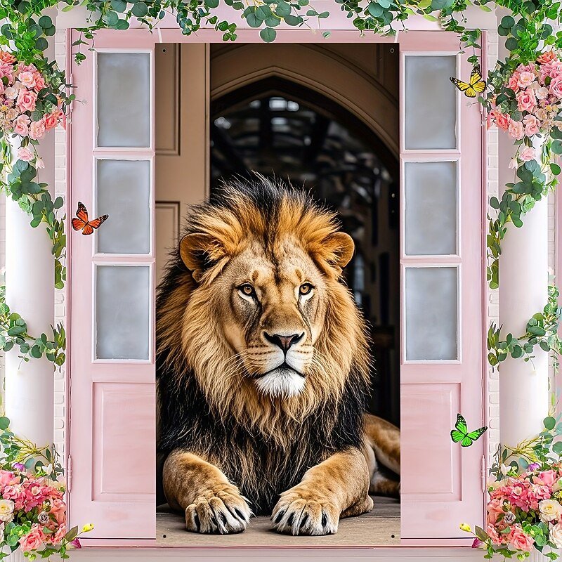Animal Lion Door Decorations Door Covers Door Tapestry Door Curtain Decoration Backdrop Indoor/Outdoor Door Banner for Front Door Farmhouse3