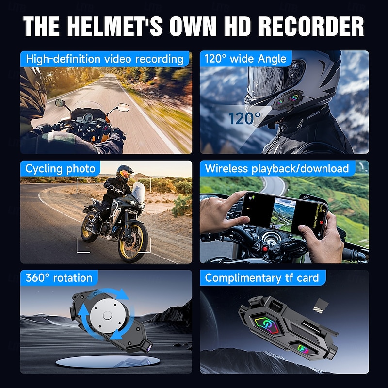 4K HD shooting all-in-one motorcycle intercom helmet dash cam bluetooth headset2