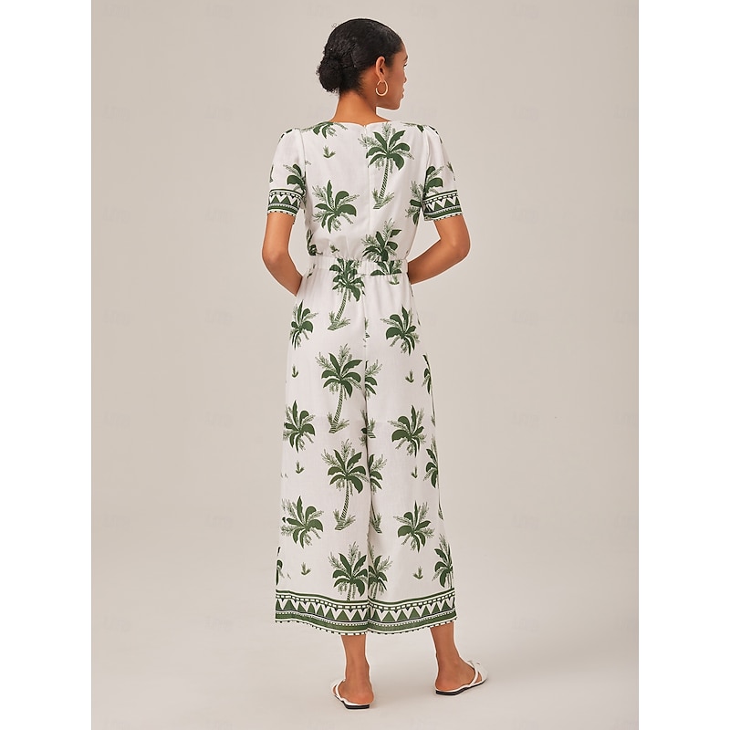 Holiday Print Waist Faux Linen Jumpsuit3