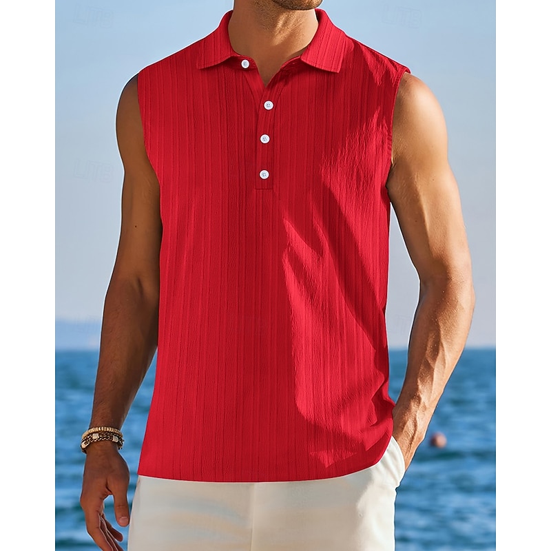 Men's Tank Top Vest Top Undershirt Sleeveless Shirt Sleeveless Shirt Collar Summer Plain Fashion Designer Vacation Street Going out Black White Red Top Tee for Men4