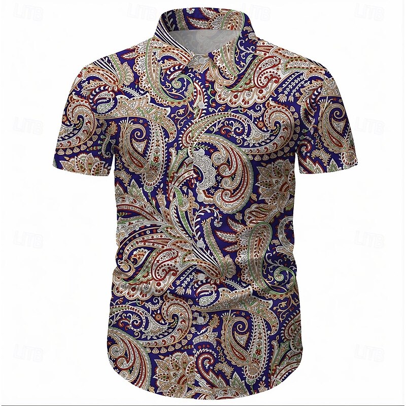 Retro Vintage 1970s Shirt Aloha Shirt Hippie Disco Ethnic Fancy Dress Men's Masquerade Vacation Party Pride Parade Adults' Shirt - Main Image