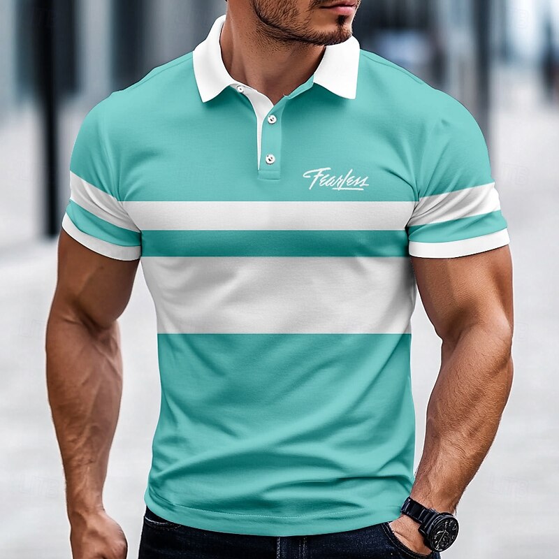 Men's Striped Rugby Polo Short Sleeve Polo Shirts Collared Shirts Casual School Outdoor Daily Wear 3D Print Summer Spring Fall Yellow Blue Green3