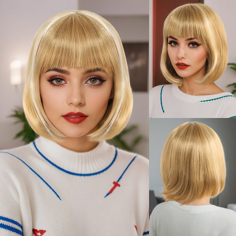 Synthetic Wig Wavy Curly Weave Asymmetrical Neat Bang Machine Made Wig 12 inch A1 Synthetic Hair Women's Classic Comfortable Color Gradient Multi-color