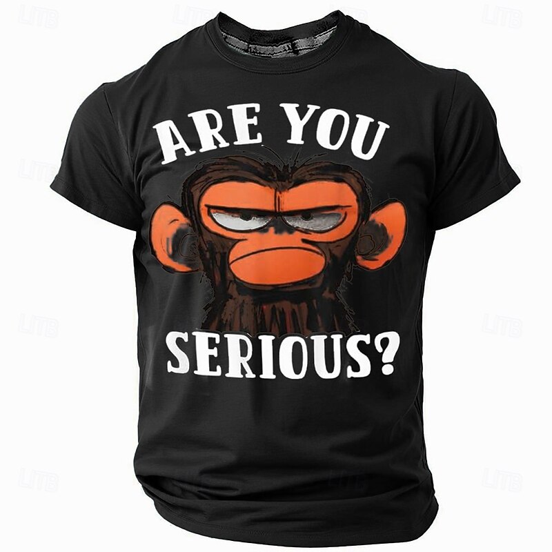 Men's Graphic T-Shirt | "Are You Serious?" Grumpy Monkey Funny Short Sleeve Top4